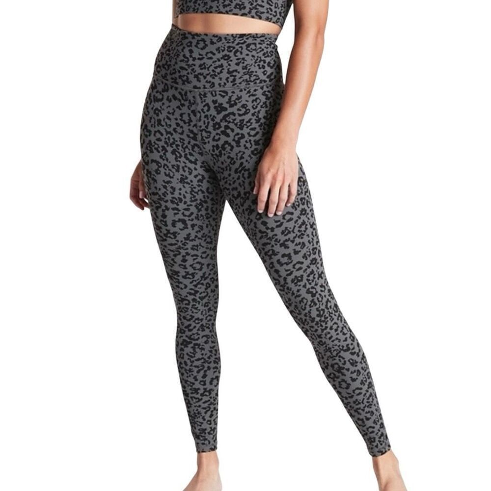 Athleta L Leopard Elation Ultra High Rise Tight Powervita Anthracite Grey 80s
